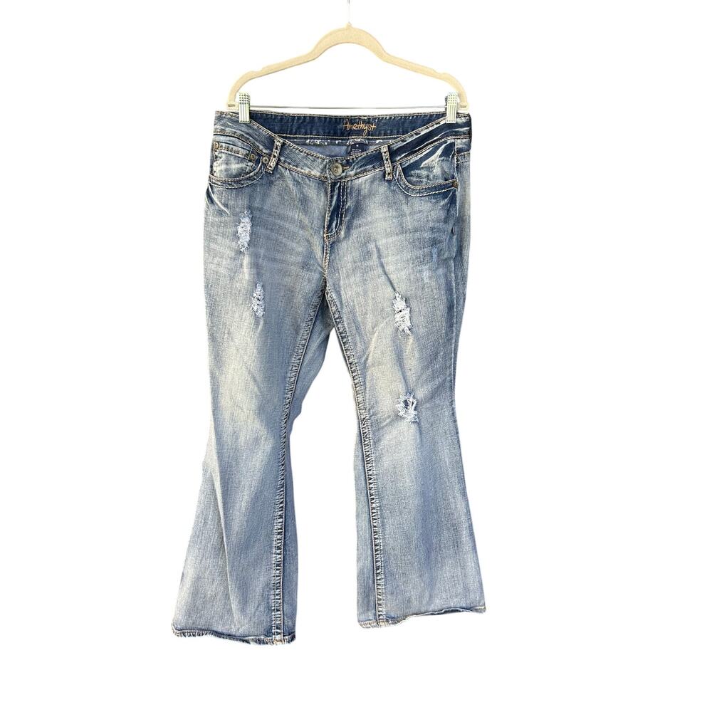 Amethyst Jeans Size 16 Distressed Flare Bootcut Light Wash Y2K Western Denim